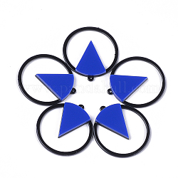 Cellulose Acetate(Resin) Pendants, Flat Round with Triangle, Blue, 40x37x3.5mm, Hole: 1.4mm