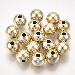 UV Plating ABS Plastic Beads, Round, Golden Plated, 9.5~10x9mm, Hole: 1.8mm