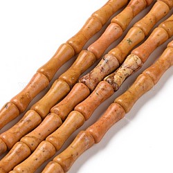 Натуральный желтый бамбуковый лист каменные бусины нити, колонна в форме бамбука, 12x4~5 мм, отверстие : 1 мм, около 34 шт / нитка, 15.71~ 15.79 дюйм (39.9~40.1 см)
