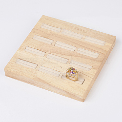 Wood Ring Displays, with Faux Suede, 12 Compartments, Square, PeachPuff, 15x15x1.8cm