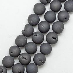 Aggloméré de perles de geode druzy naturel électrolytique, teinte, mat, ronde, plaqué gris, 18~18.5mm, Trou: 2mm, Environ 22 pcs/chapelet, 16.3 pouce