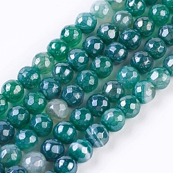 Ágata rayada natural/Bandas de abalorios de ágata, lustre de la perla chapado, facetados, redondo, verde, 6mm, agujero: 0.8 mm, aproximamente 62 pcs / cadena, 15.35 pulgada (39 cm)