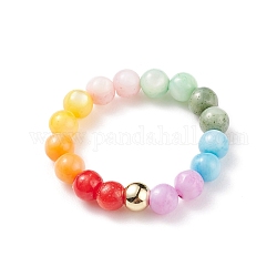 Stretchring mit runden Perlen aus Naturschale und Messing für Frauen, Farbig, uns Größe 7 3/4 (17.9mm)