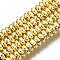 Electroplate Non-magnetic Synthetic Hematite Bead Strands, Rondelle, Golden Plated, 4x2mm, Hole: 1mm, about 180pcs/strand, 15.7 inch