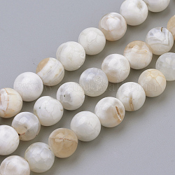 Chapelets de perle en agate naturelle patinée, teinte, ronde, floral blanc, 8mm, Trou: 1mm, Environ 50 pcs/chapelet, 15.7 pouce (39.8 cm)