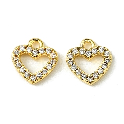 Valentine's Day Brass Micro Pave Cubic Zirconia Charms, Heart, Real 18K Gold Plated, 9x9x2mm, Hole: 1.2mm