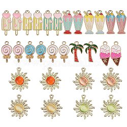 30pcs 15 styles de pendentifs en émail en alliage, avec la glace, formes mixtes, or clair, couleur mixte, 2 pièces / style