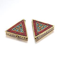Perline  indonesia fatto a mano, con accessori di ottone, nichel libero, triangolo, grezzo (non placcato), rosso, 28~29.5x31.5x8~9mm, Foro: 2 mm