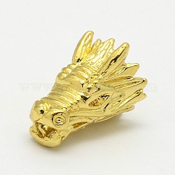 Dragón abalorios de la aleación de cabeza, dorado, 15x12.5x12mm, agujero: 2 mm