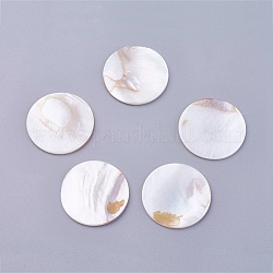 Cabochons de concha, plano y redondo, blanco floral, 30x2mm