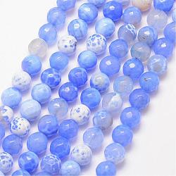 Brins de perles d'agate craquelée de feu naturel, ronde, Grade a, facette, teints et chauffée, bleuet, 6mm, Trou: 1mm, Environ 61 pcs/chapelet, 15 pouce