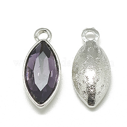 Alloy Glass Pendants, Faceted, Horse Eye, Platinum, Purple, 20x9x5mm, Hole: 1.5mm