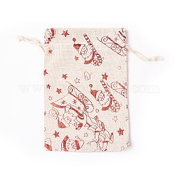 Cotton and Linen Packing Pouches, Drawstring Bags, for Candy Wrapper Gift Christmas Party Supplies, Rectangle, Christmas Themed Pattern, 18x13x0.5cm
