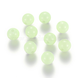 Perline rotonde acriliche luminose, verde chiaro, 10mm, Foro: 2 mm, 100 pc