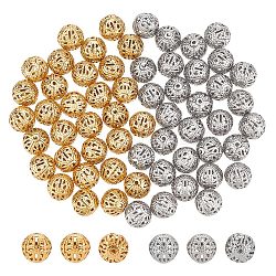 Unicraftale 60Pcs 2 Colors 304 Stainless Steel Hollow Round Beads, Mixed Color, 10x9.5mm, Hole: 1mm, 30pcs/color