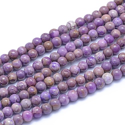 Lepidolita natural / hebras de perlas de piedra de mica púrpura, redondo, 5~5.5mm, agujero: 0.7 mm, aproximamente 83 pcs / cadena, 15.75 pulgada (40 cm)