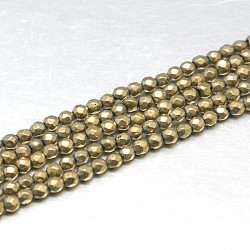 Natürliche Pyrit Perlen Stränge, Klasse ab, facettiert, Runde, dark khaki, 2 mm, Bohrung: 0.5 mm, ca. 185~200 Stk. / Strang, 15.4 Zoll