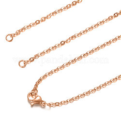 Toma de collar de cadena de cable 304 de acero inoxidable, con cierre de langosta, oro rosa, 18.5 pulgada ~ 18.8 pulgadas (47~47.8 cm), 2mm, agujero: 2.5 mm