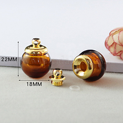 Parfümflaschenanhänger aus transparentem Glas, die geöffnet werden können, mit Messing-Zubehör, Runde, Schokolade, 2.2x1.8 cm