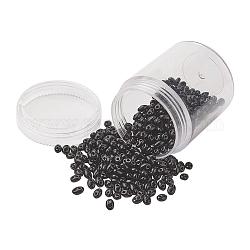 Czech Glass Seed Beads, 2-Hole, Opaque Colours, Black, 5x3.5x3mm, Hole: 0.5mm, about 630pcs/box