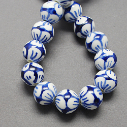Perles en porcelaine manuelles, porcelaine bleue et blanche , ronde, bleu, 10mm, Trou: 3mm