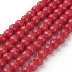 Естественно Mashan нефрита круглые бусины нити, окрашенные, красные, 4 мм, отверстие : 1 мм, около 98 шт / нитка, 15.7 дюйм