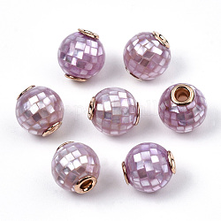 Perles de coquillage blanc naturel, avec les accessoires en laiton, ronde, teinte, Prune, 10.5~11x10mm, Trou: 2mm