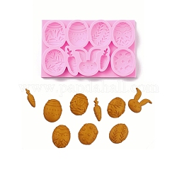 Easter Theme Food Grade Silicone Molds, Fondant Molds, Baking Molds, Chocolate, Candy, Biscuits, UV Resin & Epoxy Resin Jewelry Making, Egg & Rabbit & Carrot, Pearl Pink, 82x131x12mm, Inner Diameter: 38x11mm