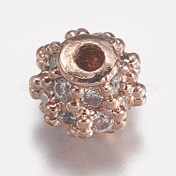 Messing Mikro ebnen Zirkonia Perlen, Runde, Transparent, Roségold, 4 mm, Bohrung: 0.5 mm