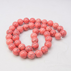 Kunsttürkisfarbenen Perlen Stränge, gefärbt, Runde, Licht Korallen, 8 mm, Bohrung: 1 mm, ca. 50 Stk. / Strang, 15.7 Zoll