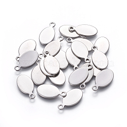 201 Stainless Steel Pendants, Stamping Blank Tag, Oval, Stainless Steel Color, 19x10x1mm, Hole: 2mm