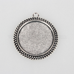 Tibetan Style Alloy Pendant Cabochon Settings, Cadmium Free & Lead Free, Flat Round, Antique Silver, Tray: 30mm, 43x38x2mm, Hole: 3mm, about 120pcs/kg