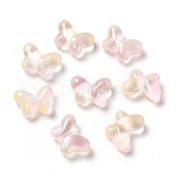 Perles de verre de peinture de cuisson transparente, avec de la poudre de paillettes, papillon, rose, 10x14x5.5mm, Trou: 1mm