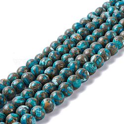 Brins de perles de pyrite synthétique et d'howlite teintées assemblées, ronde, bleu, 8mm, Trou: 1.2mm, Environ 49~50 pcs/chapelet, 15.94'' (40.5 cm)