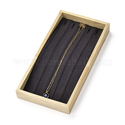 Le collier de bijoux en bois rectangle présente des plateaux, avec microfibre, pour 5 pièces collier spectacle, grises , 22x11x2.5 cm