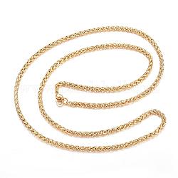 Collares de 304 acero inoxidable, Collares de cadena de cuerda, dorado, 25.98 pulgada (66 cm)