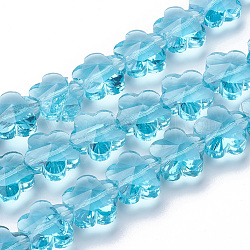 Abalorios de vidrio transparentes, facetados, flor del ciruelo, luz azul cielo, 13x13.5x8.5mm, agujero: 1 mm