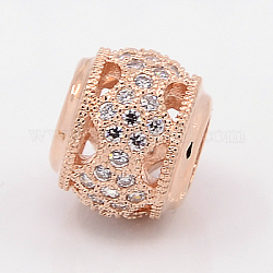 Brass Micro Pave Cubic Zirconia  European Beads, Lead Free & Nickel Free & Cadmium Free, Rondelle, Rose Gold, 9x10mm, Hole: 5mm