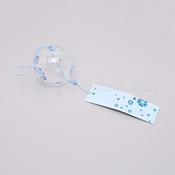 日本の丸い絵ガラス風鈴  ポリエステルコード付き  プラスチックビーズ  長方形の紙カード  花柄  400mm
