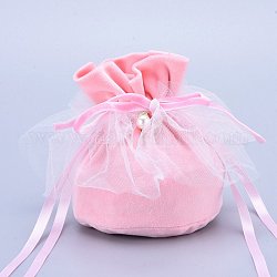 Подарочные пакеты на шнурке из бархата, с пластиковой имитацией жемчуга и белой пряжей, мешочки для конфет на свадьбу, розовые, 14.2x14.9x0.4 см