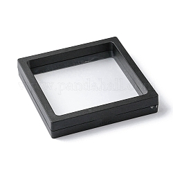 Caja de exhibición de la joyería de la suspensión de la película delgada transparente cuadrada del pe, pantallas de marco flotante para almacenamiento de aretes de pulsera de collar de anillo, negro, 11x11x2 cm, diámetro interior: 9.4x9.4 cm