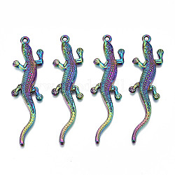 Grandi pendenti in lega color arcobaleno,  cadmio& piombo libero, forma di geco, 54x15x2mm, Foro: 1.8 mm