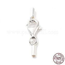 925 Sterling Silver Lobster Claw Clasps, with Cord Ends and 925 Stamp, Silver, 20mm, Inner Diameter: 1mm
