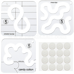 Gorgecraft 3Pcs 3 Styles Quilting Template, Transparent Acrylic Sewing Machine Ruler, DIY Hand Patchwork, Cutting Craft, Square, 16Pcs Silicone Quilting Rules Anti-Slip Pads, Mixed Shapes, Template: 140x140x2mm, Hole: 6mm