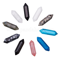 Natürlicher & synthetischer Edelstein zwei Perlen, Heilsteine, Reiki-Energieausgleichs-Meditationstherapiestab, kein Loch / ungekratzt, doppelter Endpunkt, 28~35x8 mm, 10 Stück