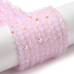 Fili di perline giada di vetro imitato, sfaccettato, tondo, perla rosa, 4mm, Foro: 0.8 mm, circa 93~95pcs/filo, 14.37~14.49'' (36.5~36.8 cm)