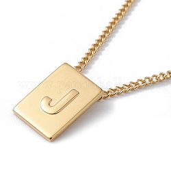 Collar con colgante rectangular de letra inicial de acero de titanio para hombres y mujeres, dorado, letter.j, 18.11~18.5 pulgada (46~47 cm)