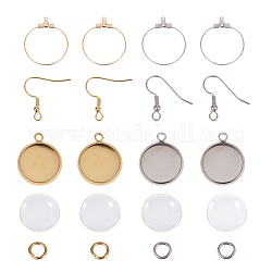 DIY Earring Making, with 316 Stainless Steel Earring Hooks, 304 Stainless Steel Pendants, Jump Rings, Earring Hooks and Transparent Glass Cabochon, Golden & Stainless Steel Color, 7.4x7.2x1.7cm