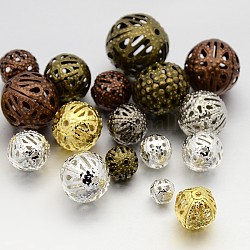 Perles en filigrane de fer de style mixte, boule en filigrane, ronde, couleur mixte, 6~16mm, Trou: 0.5~1mm