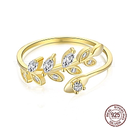 925 anillos abiertos de plata de ley., con circonita cúbica para mujer, anillo de puño de hoja, real 18k chapado en oro, 0.7mm, nosotros tamaño 7 (17.3 mm)